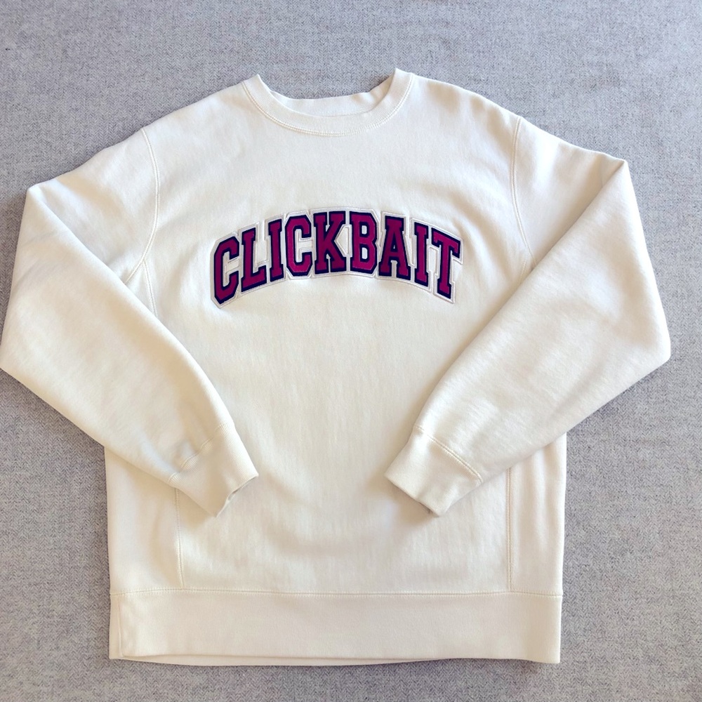 David Dobrik CLICKBAIT Streetwear Sweatshirt Cream & Red size small